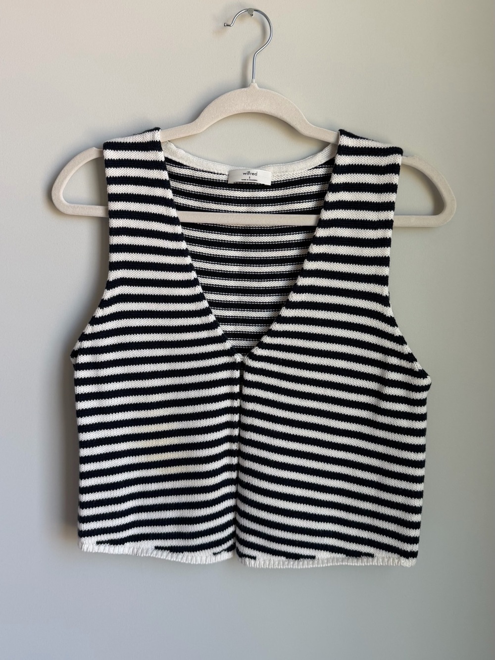 Aritzia Wilfred Navy & White Striped Knit Top Size S